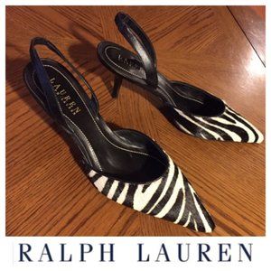 Ralph Lauren Ponyhair Zebra Mules Kitten heels 7.5